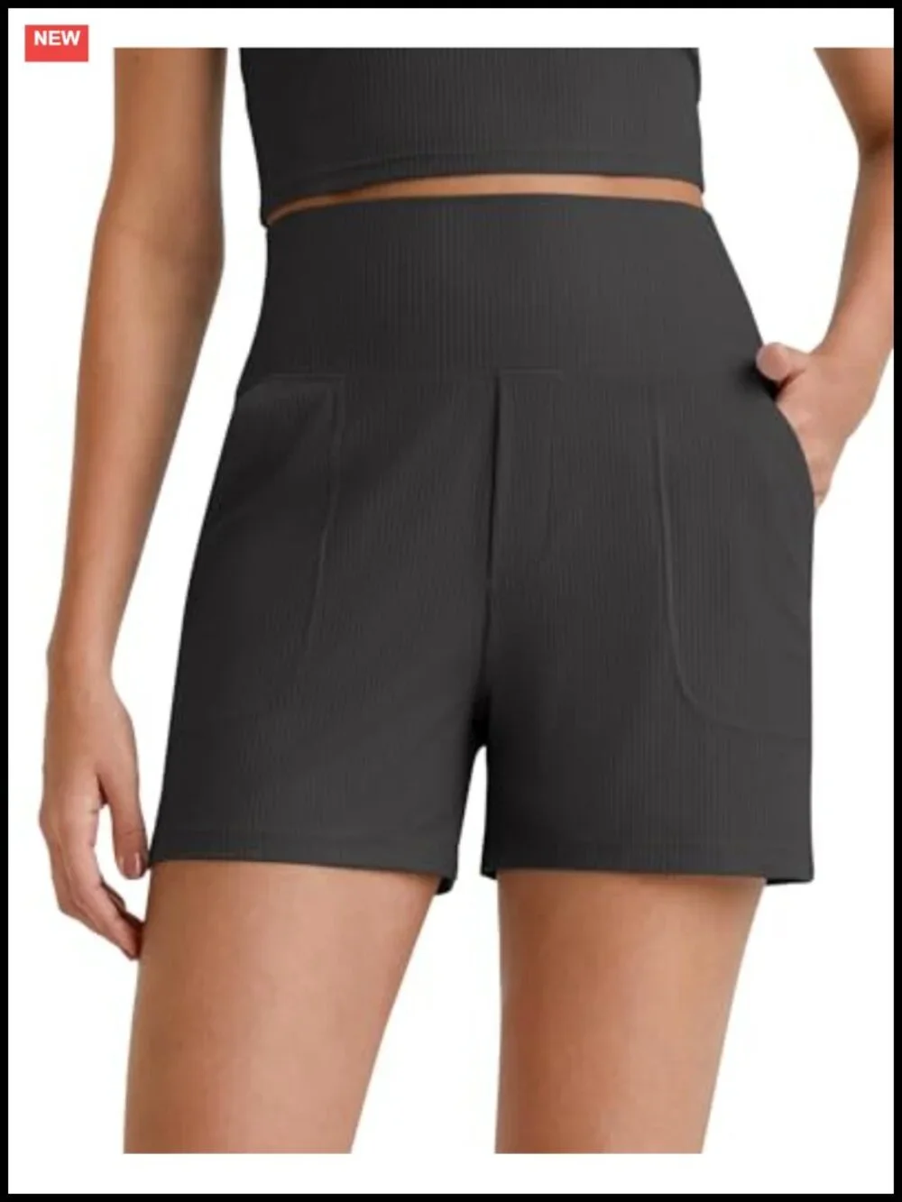 High Waisted Ribbed Athletic Shorts with Pockets Dressy Casual Lounge
